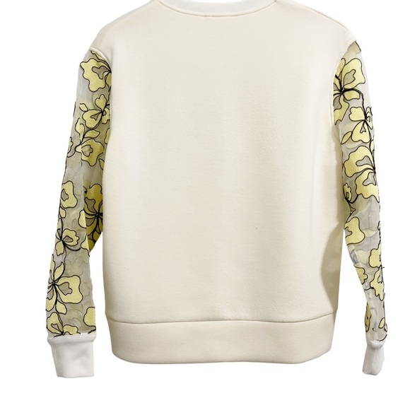 Maje Cream Organza Floral Sleeve Sweatshirt Pullover Top - Picture 2 of 12